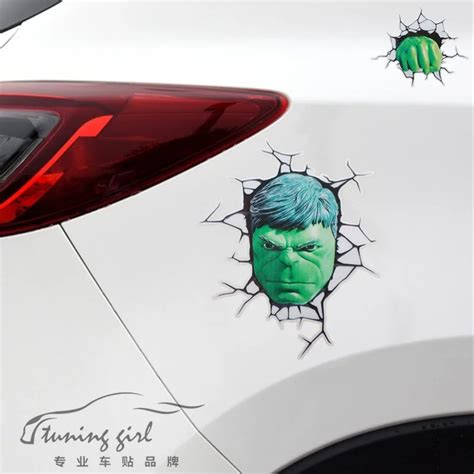 Car Stickers Hulk Green Hero Avengers SHIELD 3D Lifelike Funny Creative ...