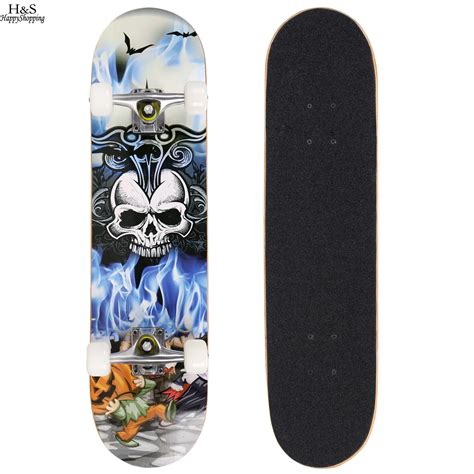 Complete Skateboard PRO Print Wood Skate board +PU wheels Complete Deck Skateboard Skull Print ...