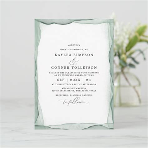 Elegant Abstract Sage Green Wedding Watercolor Invitation | Zazzle