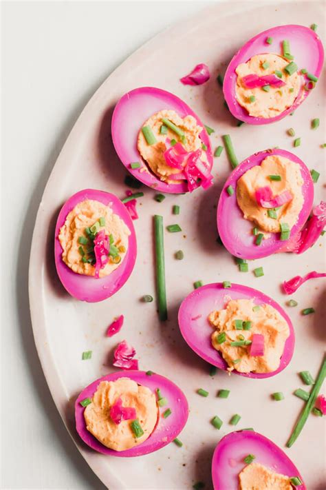 Beet Pickled Deviled Eggs - Abra's Kitchen