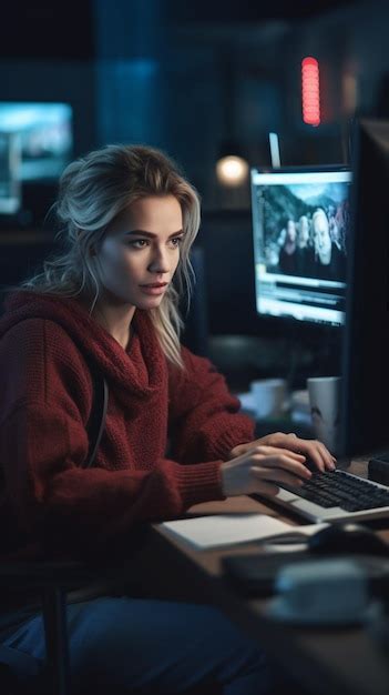 Premium Photo | A woman working on computer