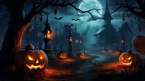 Spooky halloween wallpaper with pumpkin and old house 27807583 Stock Photo at Vecteezy