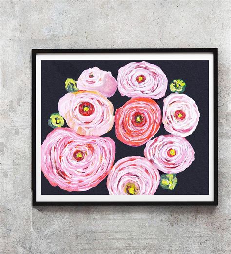 Blush pink navy #ranunculus #painting, #Indigo #pink #floralart, Navy Blue Wall Art, flowers ...