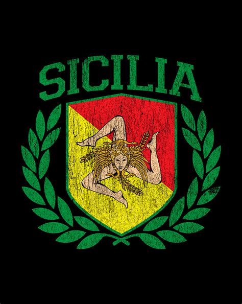 SICILY Sicilia Flag and Shield Trinacria Sicilian Flag Digital Art by Frank Nguyen