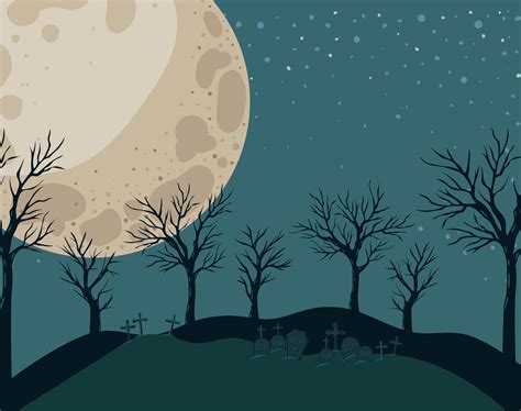 Halloween background with cemetery scene at night 2083737 Vector Art at ...