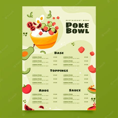 Free Vector | Hand drawn flat design poke menu template