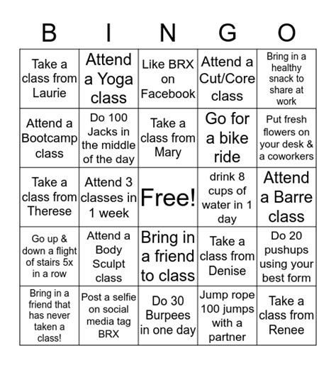 BRX Fitness Bingo Card