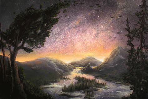How to Paint a Starry Night Sky Landscape (Acrylic) | Landscape ...