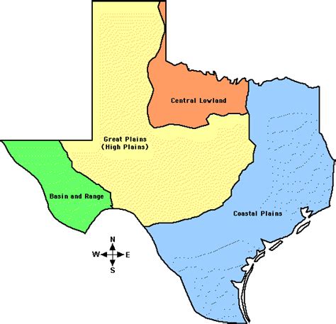 4 Regions of Texas, Outline Map Labeled and Colored - EnchantedLearning.com