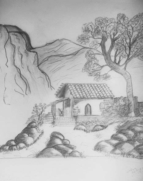 House in the Hills pencil | Landscape drawings, Nature art drawings, Abstract pencil drawings