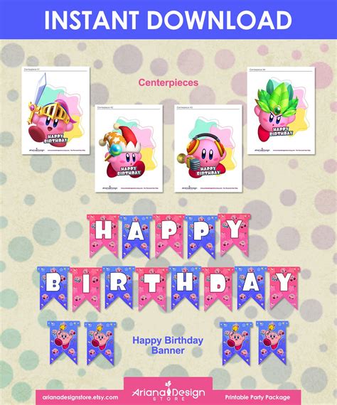 Kirby Party Decorations Kirby Printable Birthday Party - Etsy | Birthday party decorations ...