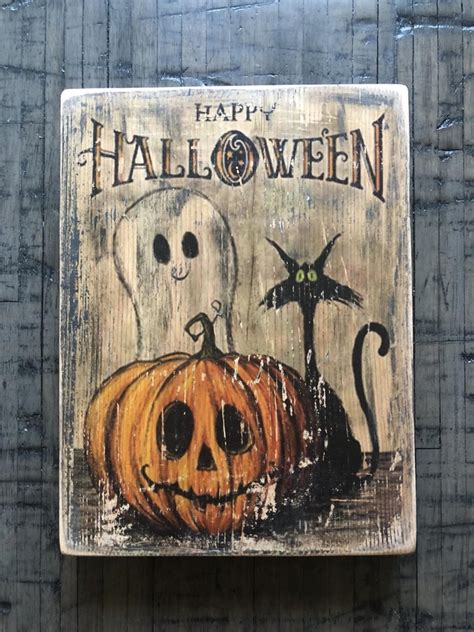 Rustic Happy Halloween Wood Sign | Best Halloween Decor For Cat Lovers ...