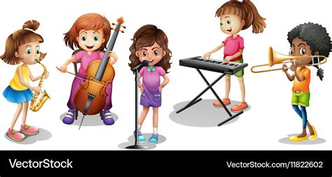 Many kids playing different musical instruments Vector Image