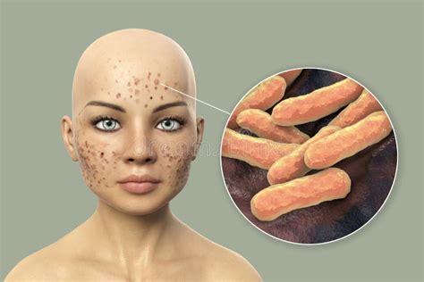 Acne Vulgaris on Skin and Closeup View of Bacteria Stock Illustration - Illustration of ...