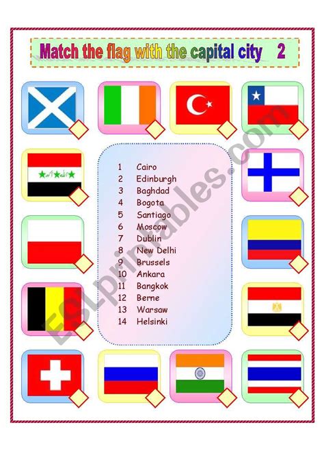 English worksheets: Match the flags and capital cities 2