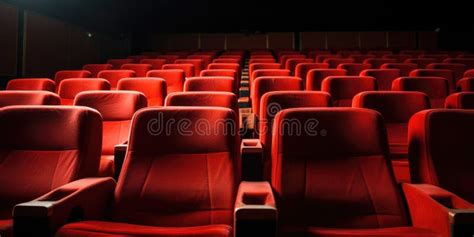 Luxurious Red Movie Theater Seats in a Dimly Lit Empty Cinema. Velvet Theater Seats in Rows ...