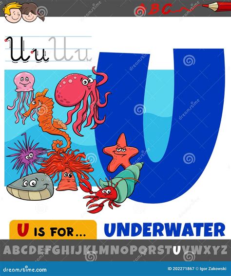 Letter U from Alphabet with Cartoon Underwater Animals Stock Vector ...