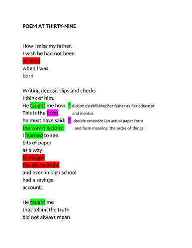 POEM AT THIRTY NINE English Literature GCSE poetry analysis | Teaching Resources