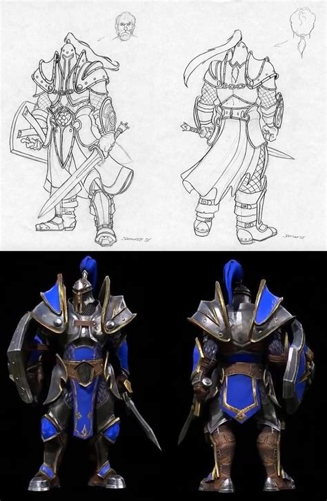 Warcraft III Footman concept art by Samwise (1996), Warcraft III: Reforged demo Footman (2018 ...