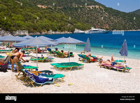 Kefalonia beach at Antisamos near Sami on the Greek island of Kefalonia ...