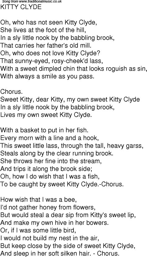 Old Time Song Lyrics for 02 Kitty Clyde