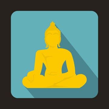 Premium Vector | Statue of buddha sitting in lotus pose icon in flat ...