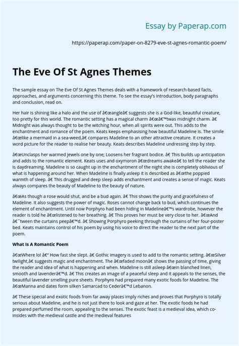 The Eve Of St Agnes Themes Free Essay Example