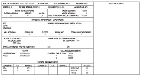 Ejemplo De Pedimento De Exportacion