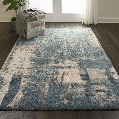 Nourison Abstract Shag Plush Abstract Slate Blue Area Rug - Walmart.com - Walmart.com