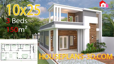 House Design Plans 10x25 with 3 bedrooms - House Plans 3D