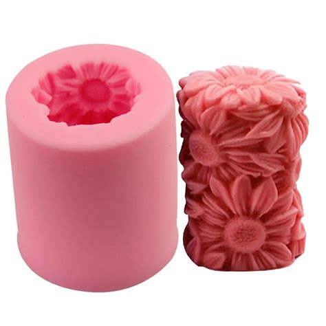 Sunflower Relief Cylinder Silicone Candle Mold DIY Handmade Soap Mould Craft Resin Decorating ...