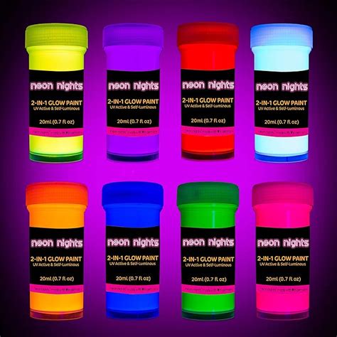 2-IN-1 Glow-in-the-Dark Paint - Neon Glow Paint Set with UV Black Light Reflective Wall Paint ...