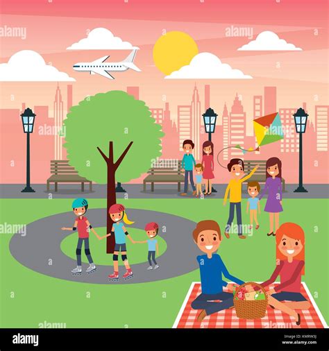 differents family activities in the park city sunny day Stock Vector Image & Art - Alamy