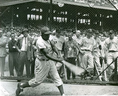 Cool photo of Jackie Robinson taking batting practice at what appears to be an All Star Game ...