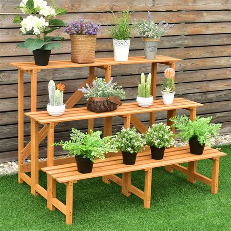 3-Tier Wide Wood Flower Pot Step Ladder Plant Stand – By Choice Products