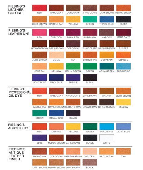 Fiebing Leather Dye Color Chart | Leather furniture, Leather dye ...