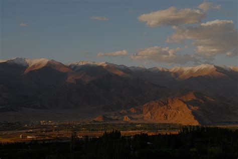 Sunset over the town of Leh, the capital of Ladakh, 1 hour flight from ...