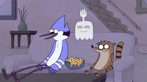 Image - S4E34.021 Mordecai, Rigby, Hi-Five Watching a Movie.png ...