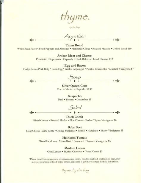 Thyme by the Bay Menu, Menu for Thyme by the Bay, Fairhope, Mobile Bay ...