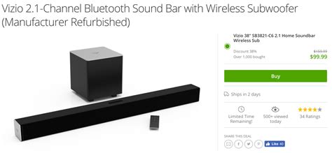 Get this Vizio 2.1-Ch Bluetooth Sound Bar w/ Wireless Subwoofer (refurb ...