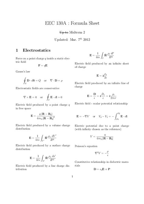 pdf electrostatics and magnetostatics cheat sheet formulas sanzhar ...