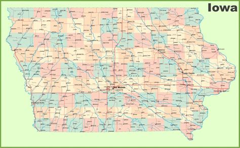 State Of Iowa Map Large Detailed Roads And Highways With Cities ...