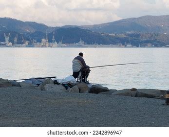 Man Fishing Gulf La Spezia Sunset Stock Photo 2242896947 | Shutterstock