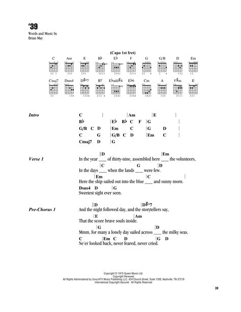 '39 by Queen - Guitar Chords/Lyrics - Guitar Instructor