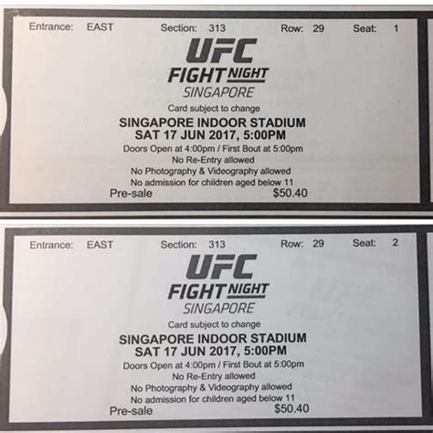 **SELLING AT LOSS** 2 UFC Fight Night CAT 5 tickets, Tickets & Vouchers, Local Attractions ...