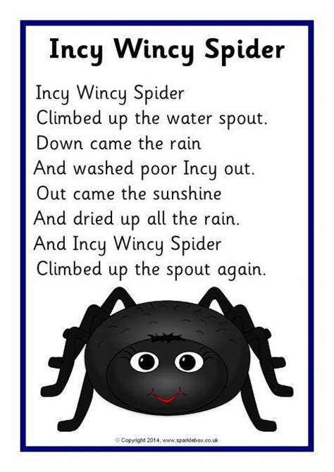 Incy Wincy Spider Song Sheet (SB10810) - SparkleBox | Nursery rhymes ...