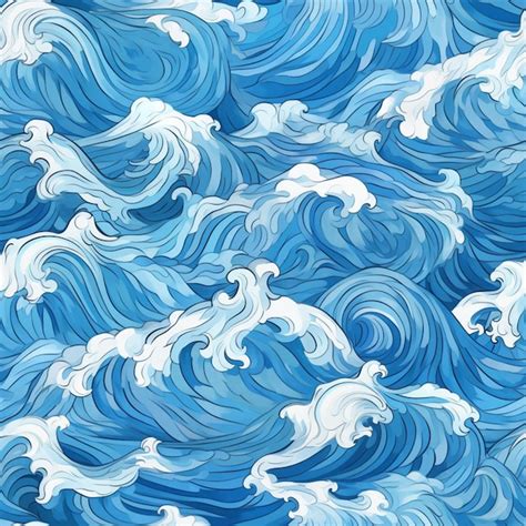 Premium AI Image | A close up of a blue and white wave pattern with white waves generative ai