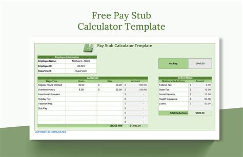 Free Pay Stub Template With Calculator Excel