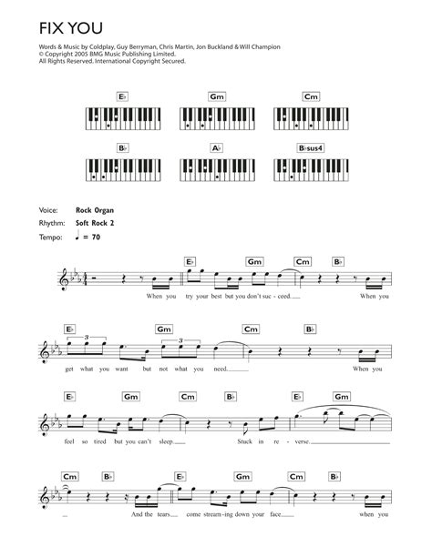 Fix You by Coldplay Sheet Music for Piano Chords/Lyrics at Sheet Music Direct