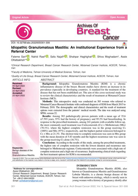 (PDF) Idiopathic Granulomatous mastitis: Clinical characteristics ...